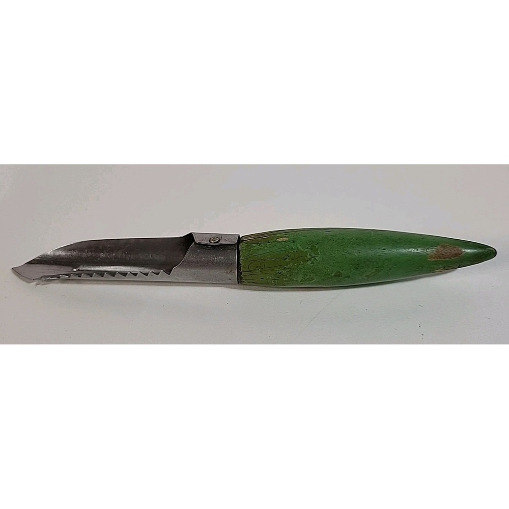 Vintage Androck Corer Peeler Green Wood Bullet Handle Kitchen Tool MCM Retro